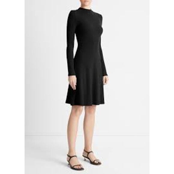 Vince Long Sleeve Mock Neck A Line Sweater Dress Black V878484146-001BLK XS NEW - Picture 3 of 9